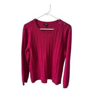 Talbots Fuchsia Pink Cable Knit Sweater XL Petite Decorative Shoulder Buttons